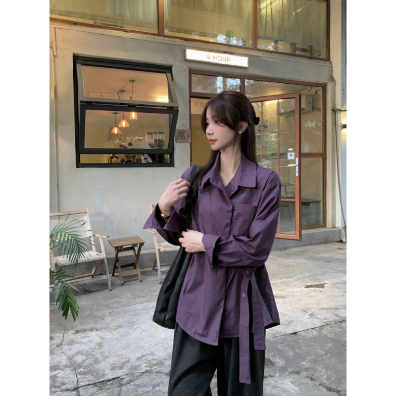 Design solid color retro shirt for leisure