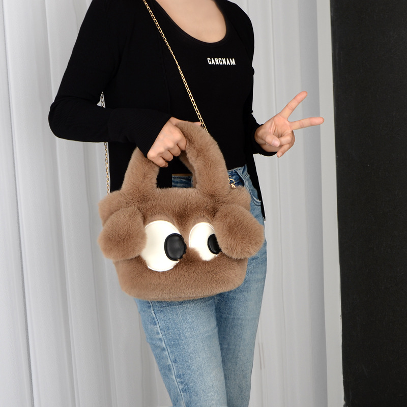 autumn and winter wild plush bag new cute big eyes crossbody plush chain small square bag portable shoulder bag