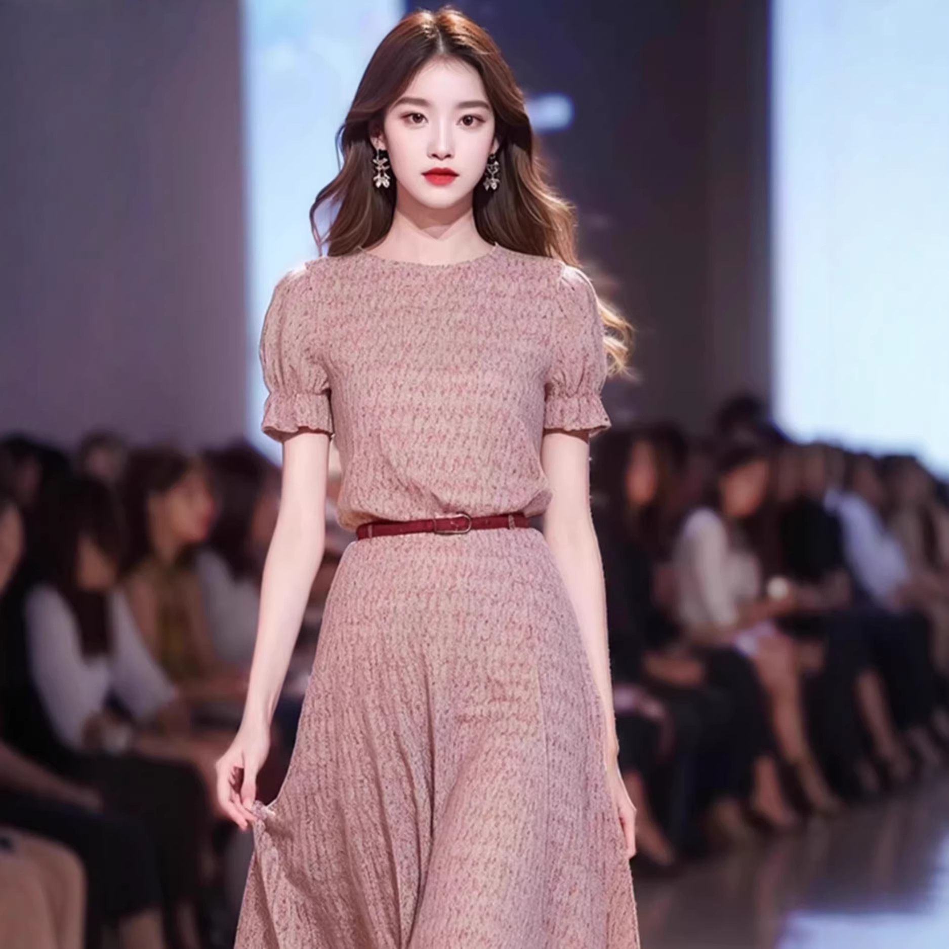 Đầm maxi nữ thắt eo họa tiết hoa vỡ kiểu Pháp — Hoa vỡ chi tiết 4