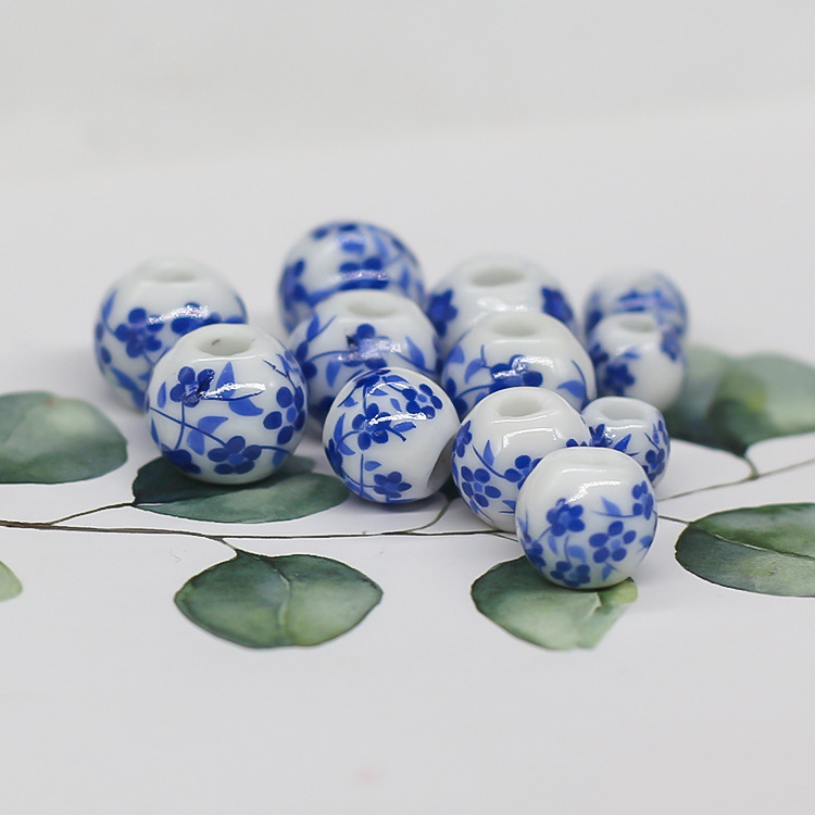 Large Hole Blue and White Porcelain Orchid Porcelain Beads Handmade DIY Jewelry Accessories Weaving Panjia Bracelet Material Bead Curtain Loose Beads