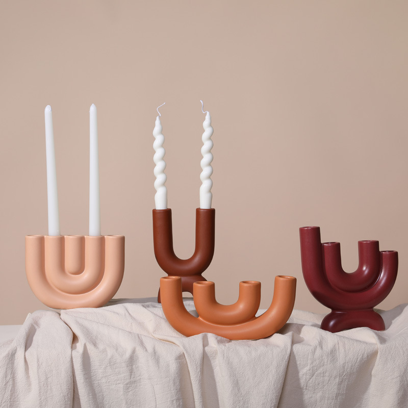 INS nórdico simple cerámica moderna candelabro decoración mesa de comedor decoración fotografía apoyos vela artesanía