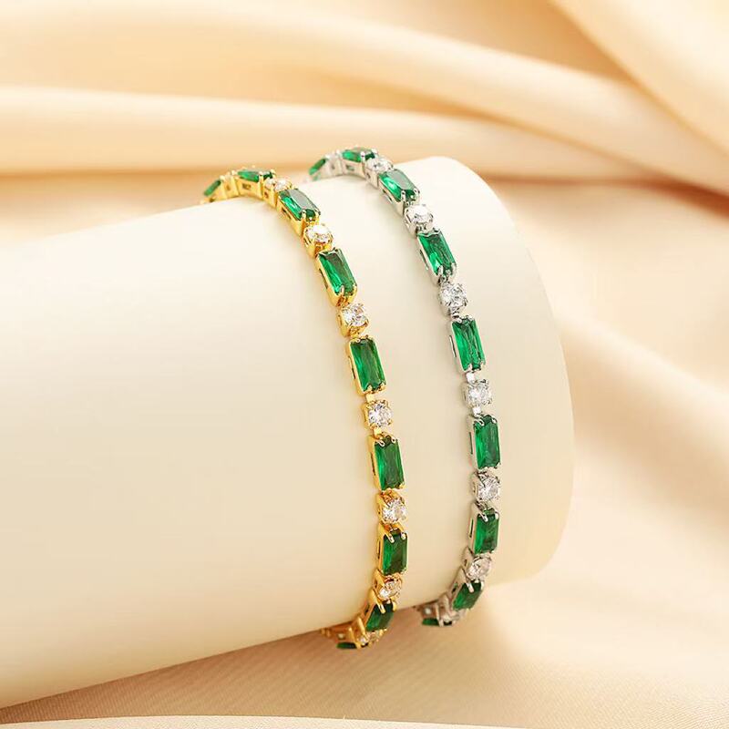 Bracelet for Women, White Crystal Bracelet, Light Luxury, High-End Feel, Green Phantom Couple's Glass Bracelet, Popular Tennis Bracelet Jewelry