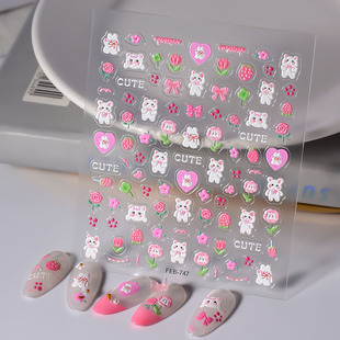 Yiwu Wangyuan factory supply Little Red Book recommend cute pink love relief nail sticker White Bear