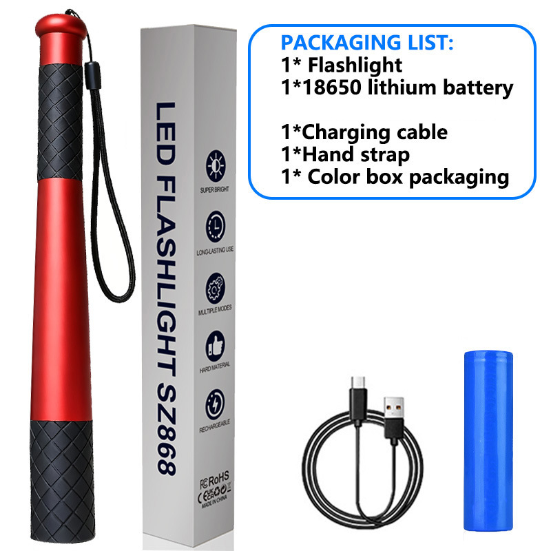 Nueva linterna con forma de bate de béisbol, recargable, de seguridad, para montar en el coche, para exteriores, linterna de patrulla de aleación de aluminio de alta potencia image 7