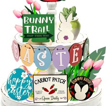 挂饰12件复活节分层挂件装饰套装,彩色木蛋字母适用于春天乡村厨