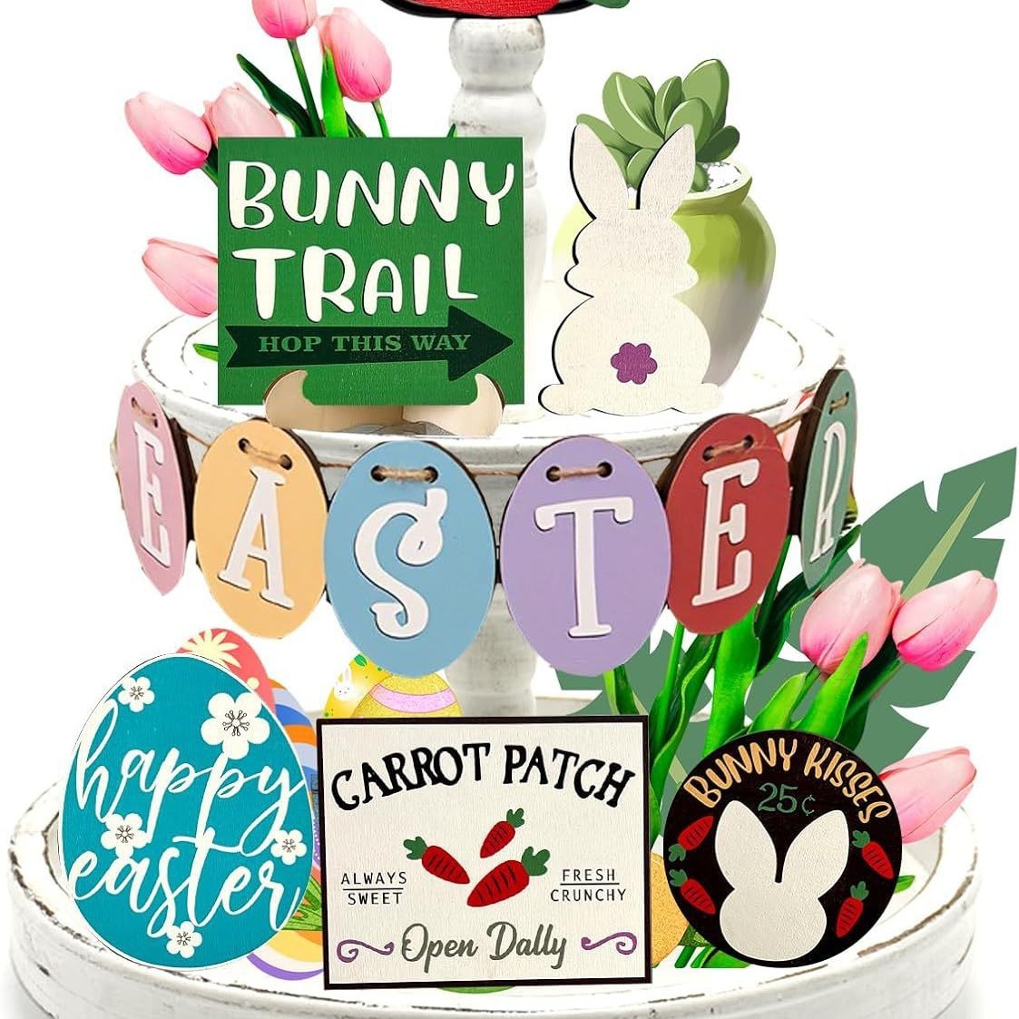 挂饰12件复活节分层挂件装饰套装,彩色木蛋字母适用于春天乡村厨