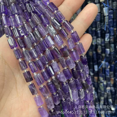 Zərgərlik ara hissələri — 11mm pillar natural stone cut - 25amethyst-8x11mm-pillar-beads-approx-15-beads-per-strand-short-style