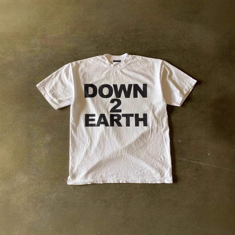 250g Heavy Cotton! American Style Large Letter Print Retro Men's and Women's Short-Sleeved T-Shirt Oversize on Earth