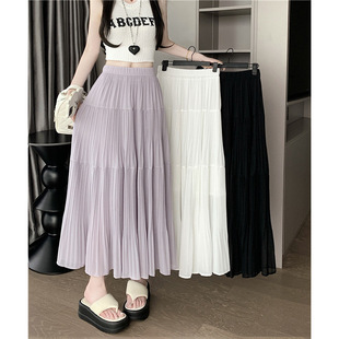 Real Shot ~ Skirt Women's Summer Purple High Waist A- Line Skirt Cake Skirt Gentle Style Design Sense Large Swing Mid-Length Skirt