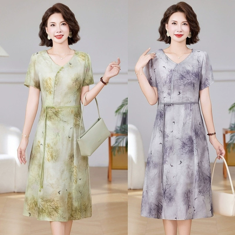 2025 летние платья для женщин среднего и пожилого возраста, платья для мам, модные платья больших размеров для женщин среднего возраста, юбки средней длины