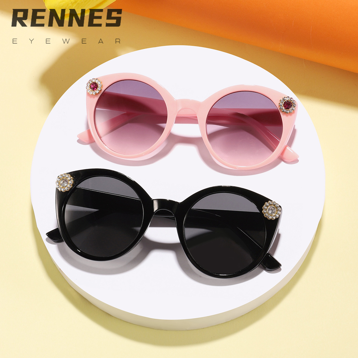 Gafas de sol de color caramelo con marco redondo de diamantes transfronterizos para niños Gafas de sol de tiro callejero de moda para niños y niñas Sunglasses