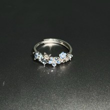 “星辰花戒”蓝色繁花戒指女森系甜美小众设计感食指戒可调节指环