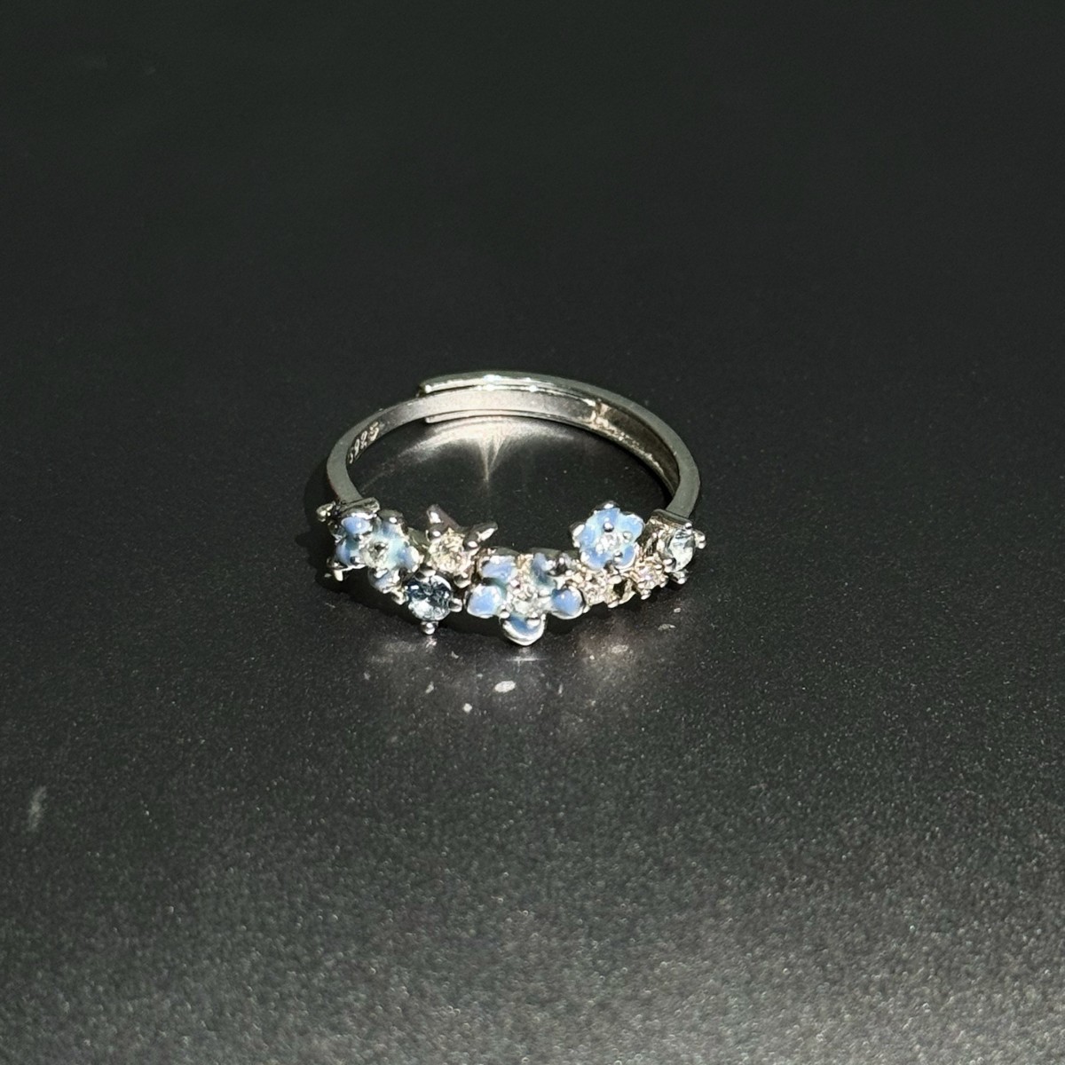 “星辰花戒”蓝色繁花戒指女森系甜美小众设计感食指戒可调节指环