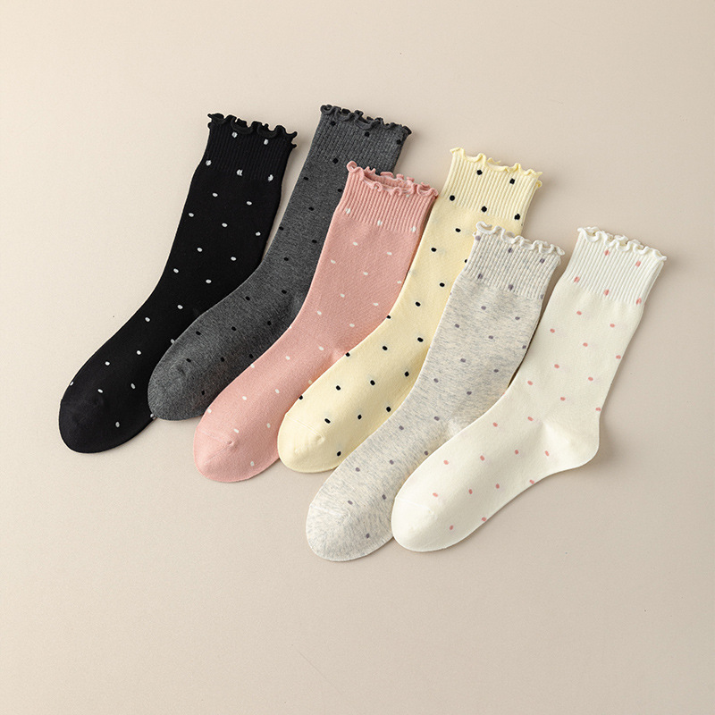 Polka Dot Ear Edge Socks Women's Japanese Polka Dot Stack Socks Spring and Summer Thin Mid-Tube Socks Sweat Absorbing Boneless Lace Socks Polka Dot Ear Edge Socks Women's Japanese Polka Dot Stack Socks Spring and Summer Thin Mid-Tube Socks Sweat Absorbing Boneless Lace Socks