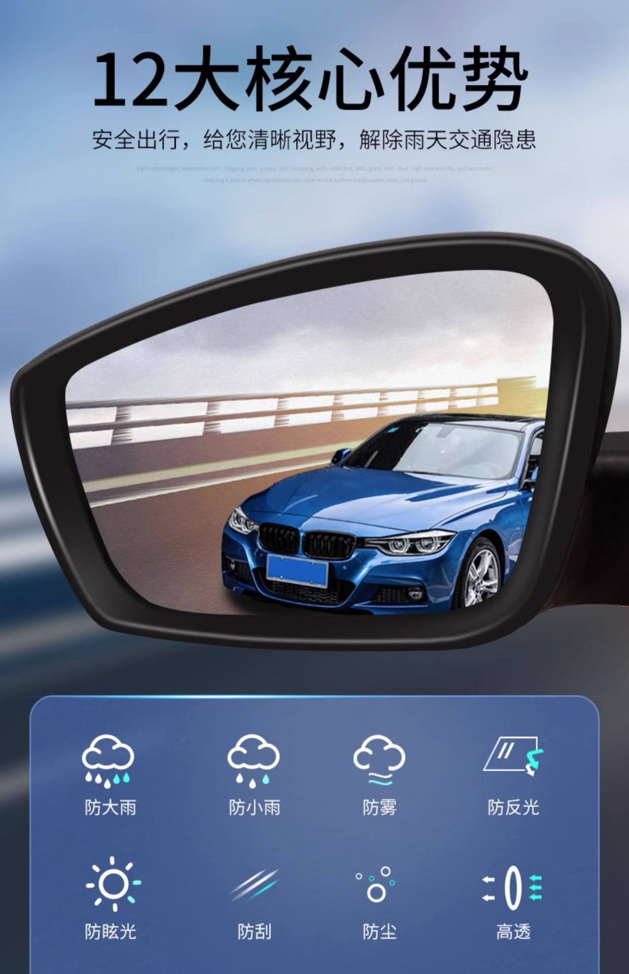 Car Rearview Mirror Rainproof Film Window Anti-Fog Waterproof Stickers