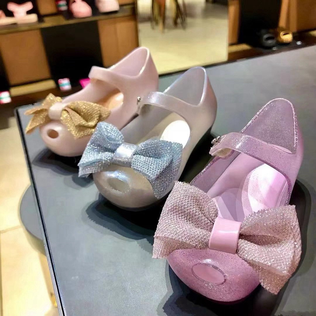 Melissa Children's Shoes 2024 New Children's Jelly Shoes Summer Girls Sandals Cloth Bow Soft Sole Princess Shoes