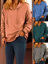 2025外贸跨境新款女装 休闲连帽长袖套头净色多色女式卫衣