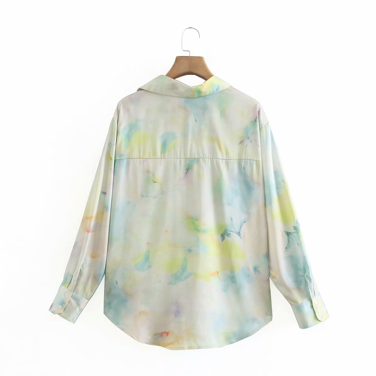 Tie-dye lapel long sleeve satin breasted blouse NSAM43291