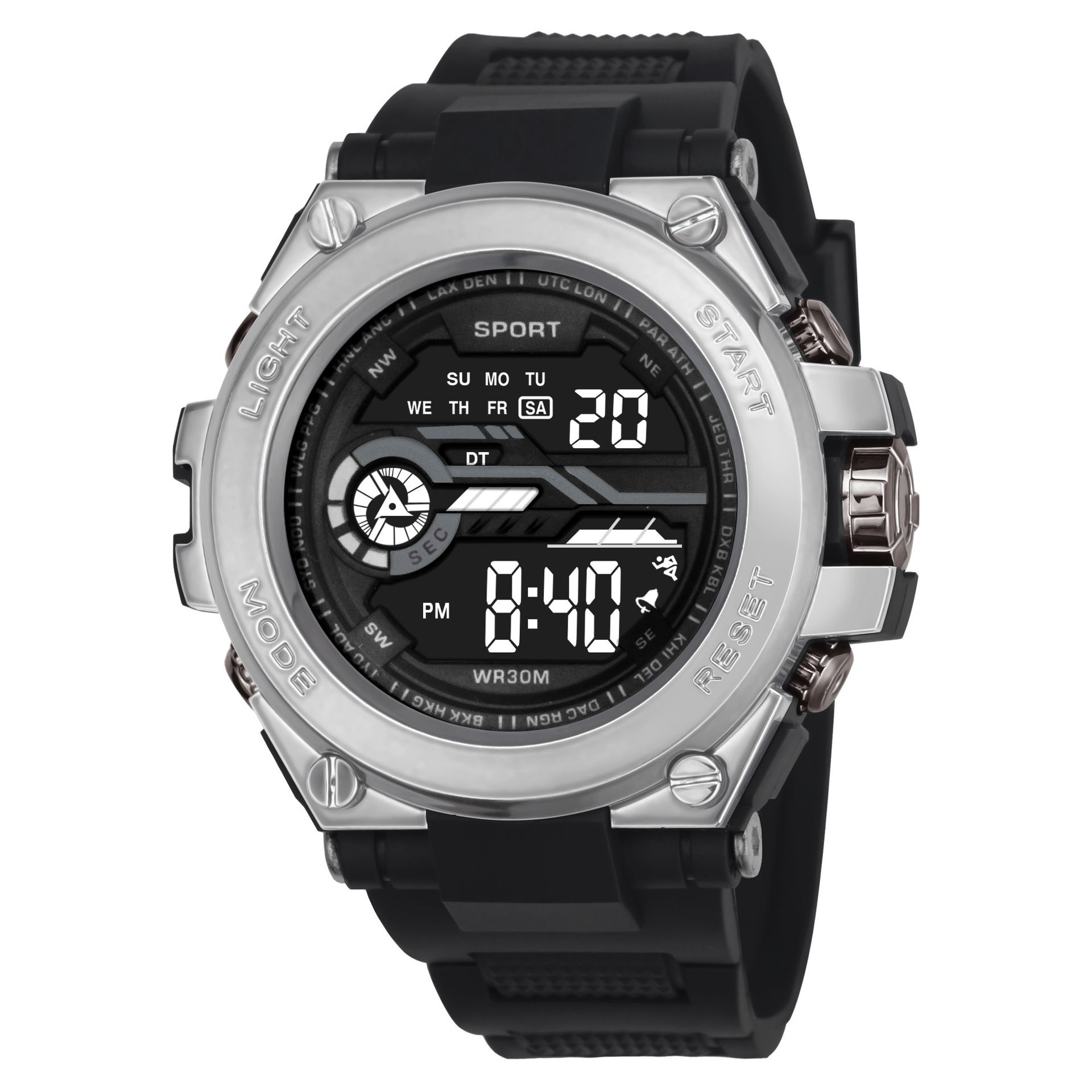 Cross-border dedicado hombres electrochapados reloj electrónico de moda multi-función de alarma luminosa deportes reloj electrónico