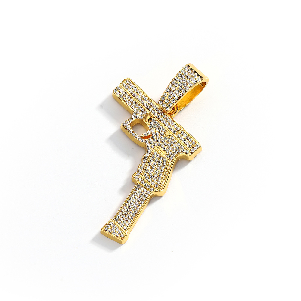Nuevo collar de aleación europea y americana collar de pistola de hip hop transfronterizo creativo diamante pistola de moda para hombres joyería collar regalo
