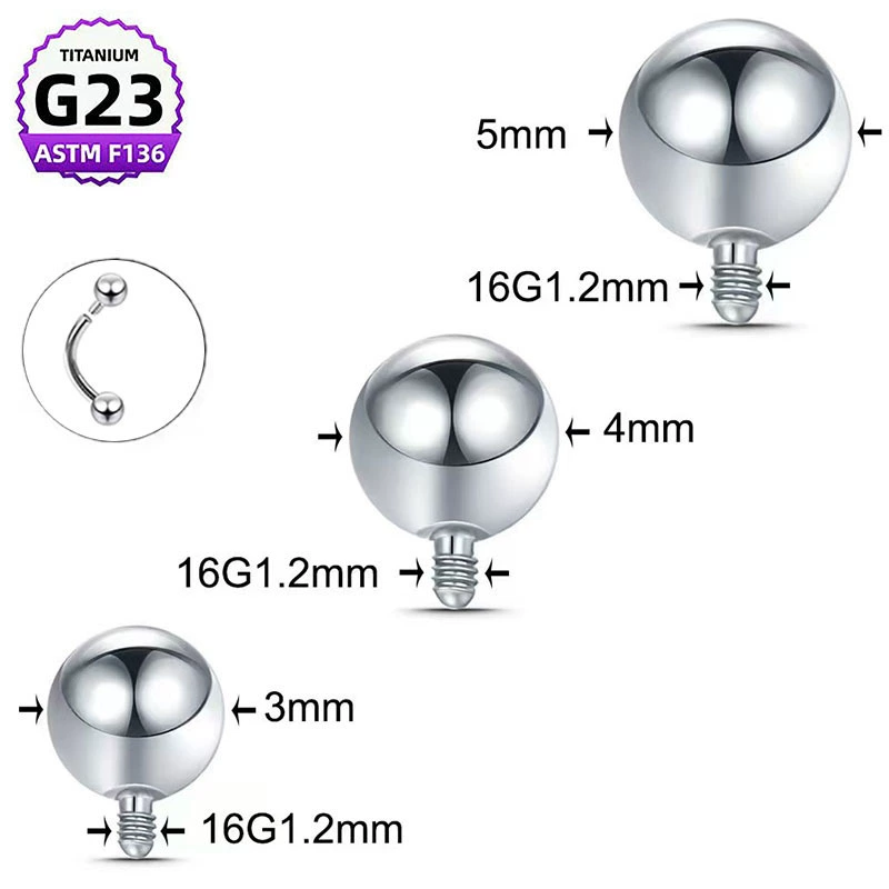 F136 титановый сплав наружный зубной шар 2345 мм наружная резьба G23 титановый шарик адаптация с внутренней зубной палкой персонализированные трансграничные украшения