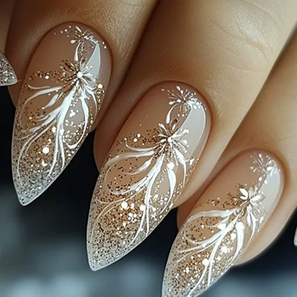 New Dazzling Diamond Powder Nail Art Glitter Powder Dazzling Nail Glitter Sequin Nail Art European and American Foreign Trade Wearable Nails 24 Pieces
