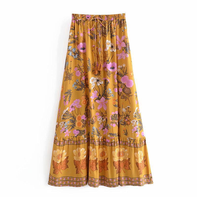2021 Early Autumn New European And American Fashion Women's Bohemian Resort Style Rayon Printed Long Skirt_ecoleips.com