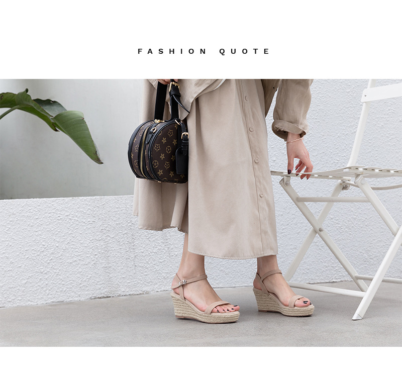 Sandal nữ quai ngang hở mũi gót cao 7 cm đế rơm — Màu đen chi tiết 28