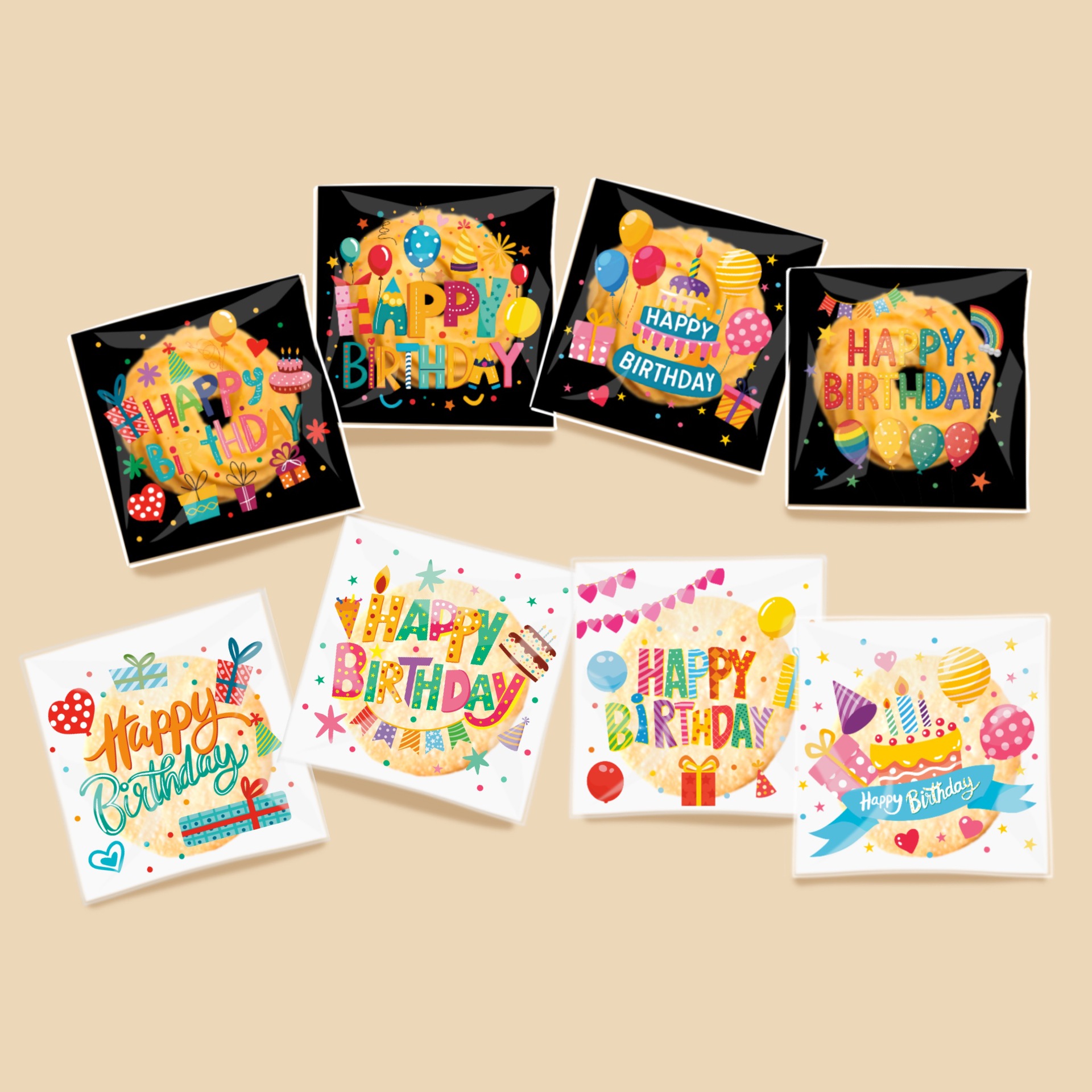 2026 nuevo color feliz cumpleaños bolsa autoadhesiva bocadillos galletas copos de nieve bolsa Opp
