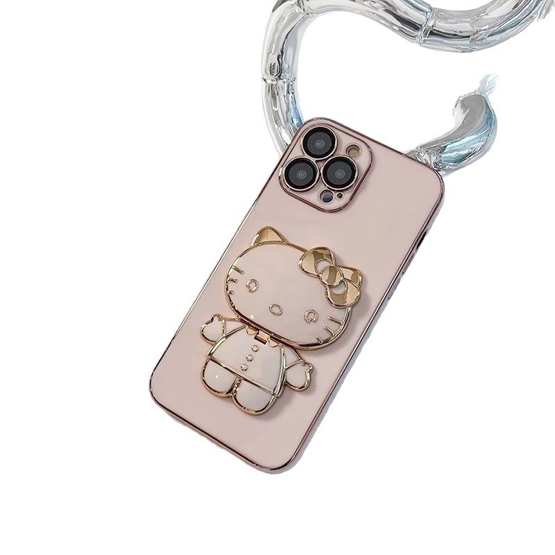 ハローキティ電気メッキ携帯電話ホルダー kt 猫漫画折りたたみホルダーバックステッカー携帯電話ホルダー化粧鏡ホルダー|undefined