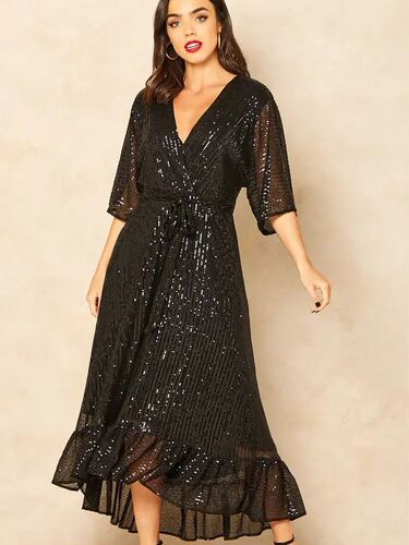 European and American New Style Fashion Lady Gown with Elastic Waist, Heavy Work Sparkling Dress for Women's Evening Party