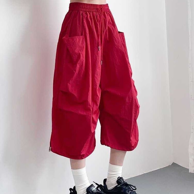 Plus-Size Women's Summer Cropped Wide-Leg Pants, New Ice Silk Sun-Protection Quick-Dry Dance Sports Lightweight Work Shorts