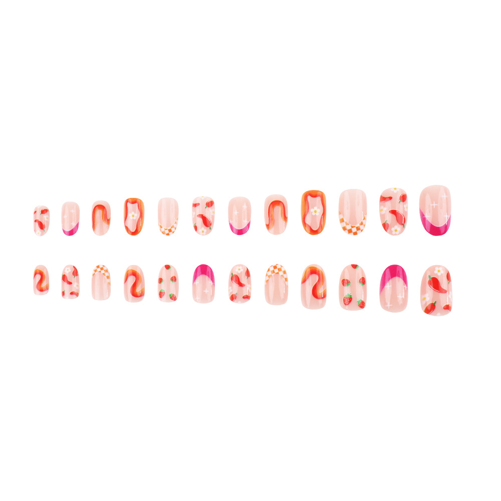 25g Weight press-on nails Nail Supplies Plastic Material Flower, Strawberry Pattern Flower Strawberry Chili Plastic Press-on Nails 4