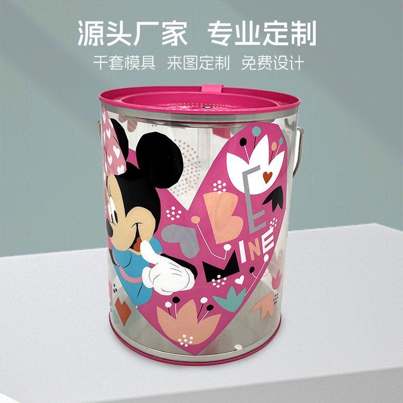 毛绒公仔玩具圆桶马口铁透明片组合铁罐创意玩具包装手提铁桶