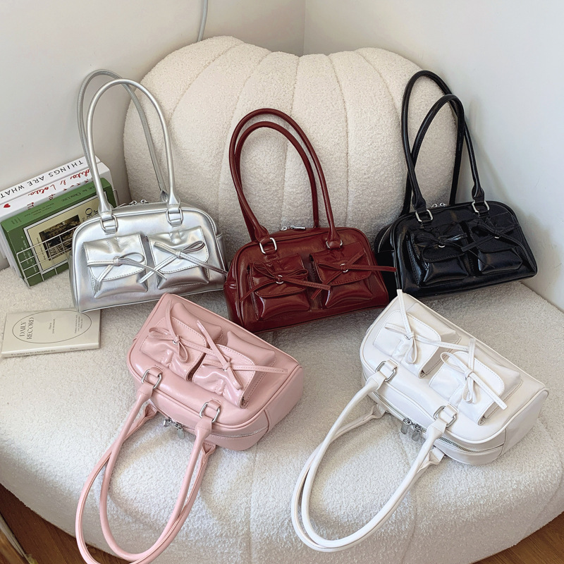 Korean-Style Solid Color Bowknot Handbag, This Week's Niche Design Baguette Bag, Simple and Versatile Commuter Bag with a High-Quality Feel for Women