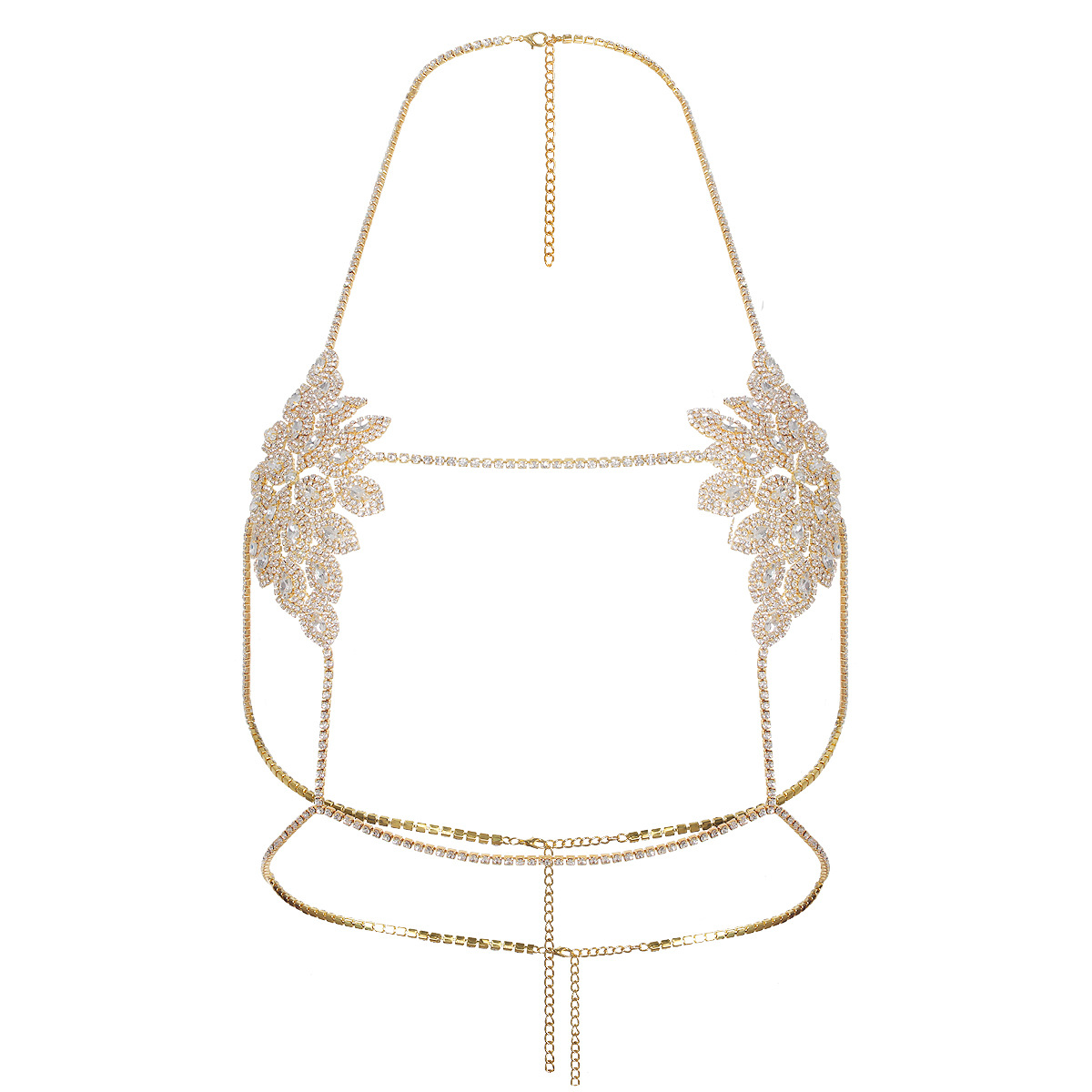 Nuevos productos europeos y estadounidenses cadena de cuerpo mujer diamante flor sujetador ropa interior cadena de cuerpo lujoso sexy cadena de cuerpo