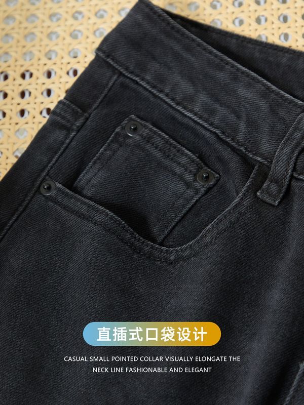 经典石墨水洗黑色男士直筒牛仔裤2025秋冬季复古通勤透气休闲长裤|undefined