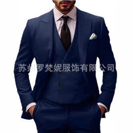 新款亚马逊男士西装套装三件套休闲商务宴会舞会修身西装婚礼宴会