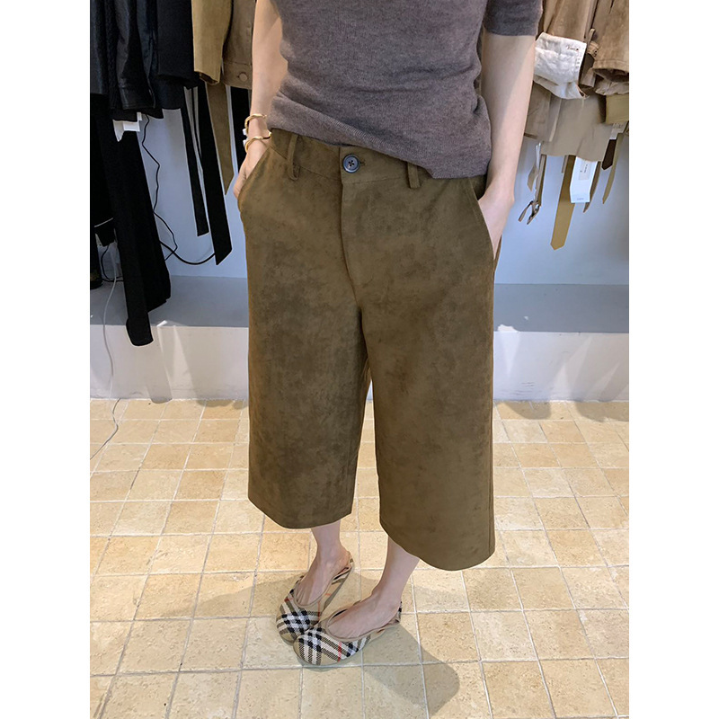 Yuanpai Versatile Casual Suede Cropped Pants 2026 Autumn New High-Waisted Slimming Wide-Leg Straight Pants for Women Jc112