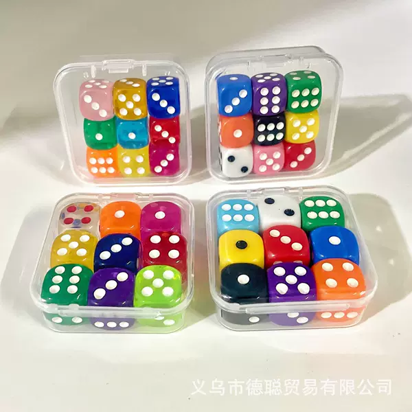 Boxed 9 Pieces 14mm 16m Solid Color Transparent 9 Pieces Boxed Dice Dice Pitch Sieve