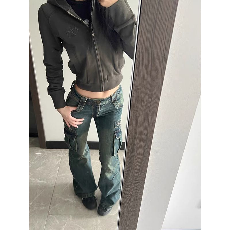 修身显瘦微喇牛仔裤女2025年低腰收腹喇叭口袋设计感裤拖地裤秋季|undefined
