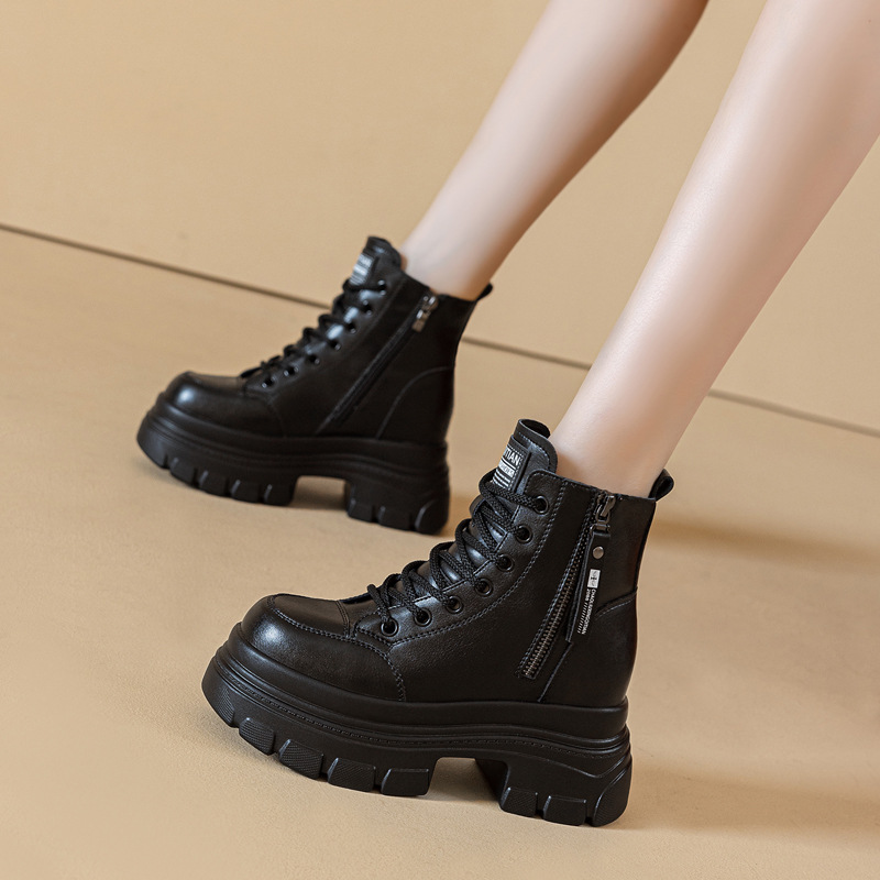 马丁靴女英伦风2025年秋季新款小个子冬加绒短靴子厚底内增高女靴