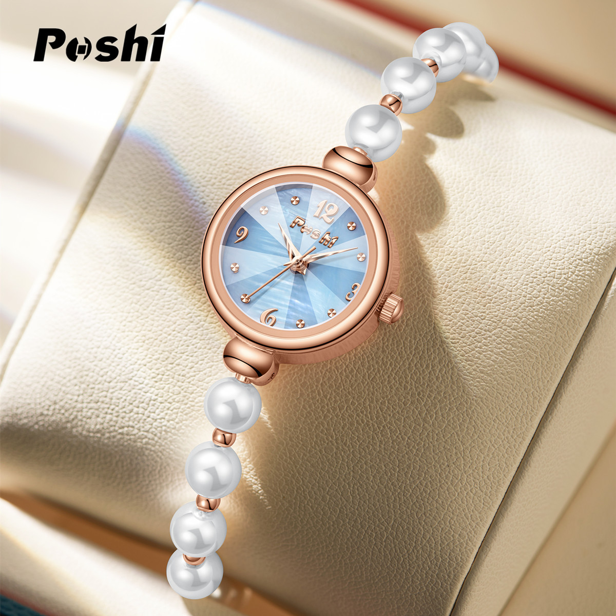 Moda nuevo estilo pulsera de perlas reloj de cuarzo para mujer esfera pequeña pulsera delgada reloj de cuarzo de ajuste libre perezoso