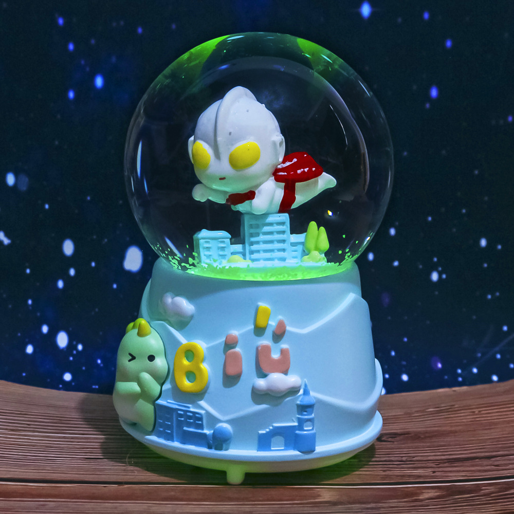 Caja de música con bola de cristal de dibujos animados, adornos de resina, copo de nieve, caja de música creativa para regalo de cumpleaños y Navidad para niños