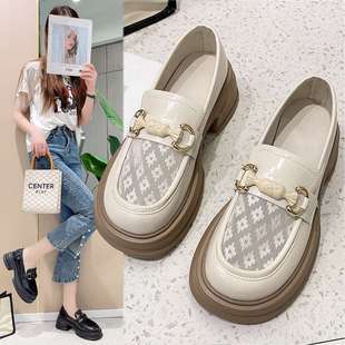 Wear-Resistant Mesh Loafers for Women 2025 Summer New Style Mesh Thick-Soled Flats for Women Breathable Small Leather Shoes for Work Beanie Shoes