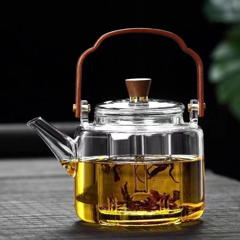 Tetera de vidrio de borosilicato alto resistente al calor con asa para uso doméstico, gran capacidad con revestimiento interior, adecuada para hervir agua y preparar té, envío transfronterizo.