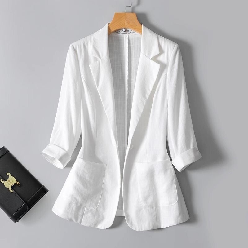 Linen Blazer Women's Short Jacket 2026 Summer New Versatile Cotton-Linen Blazer Plus Size Thin Summer Jacket