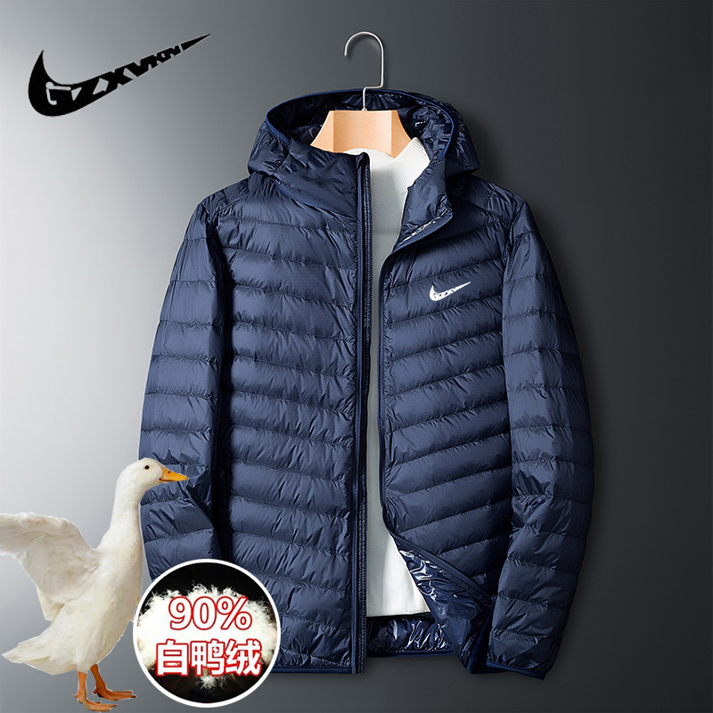 Dropshipping Brand Lightweight down Jacket for Men, Short Style, 2025 New Winter Solid Color Hooded Warm Coat