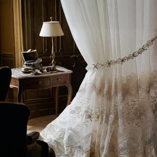 Imported Embroidered Window Screen French Accessible Luxury Beige Embroidered Luxury Living Room House Bedroom European Style Curtain Gauze Classy