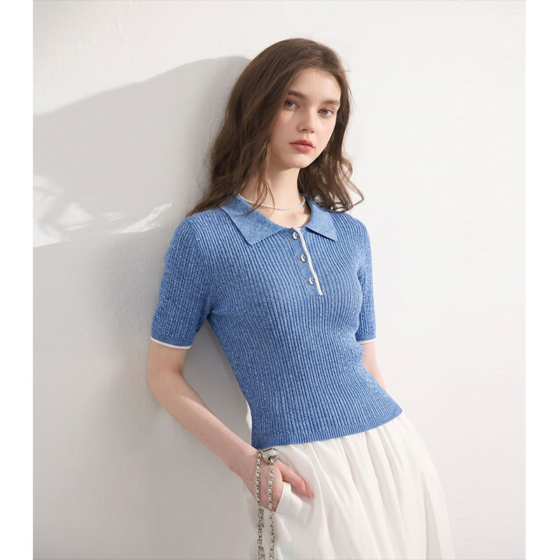 【Elegant Order】Summer minimalist style women's short-sleeve knitted top with a collar, slimming and versatile, with a unique design 【Elegant Order】Summer minimalist style women's short-sleeve knitted top with a collar, slimming and versatile, with a unique design
